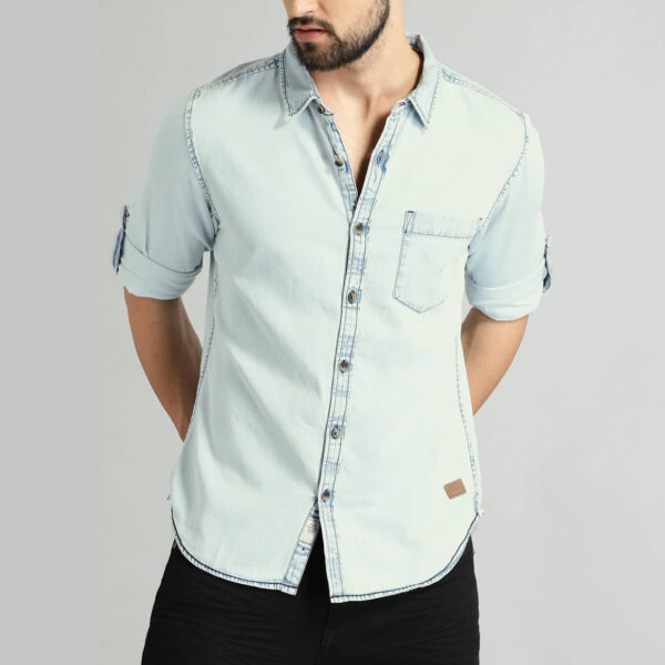 Regular Fit Faded Denim Casual Shirt