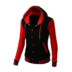 Women's Contrast Long Sleeves Hoodie Varsity Jacket