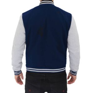 Navy Blue and Gray Varsity Jacket Mens