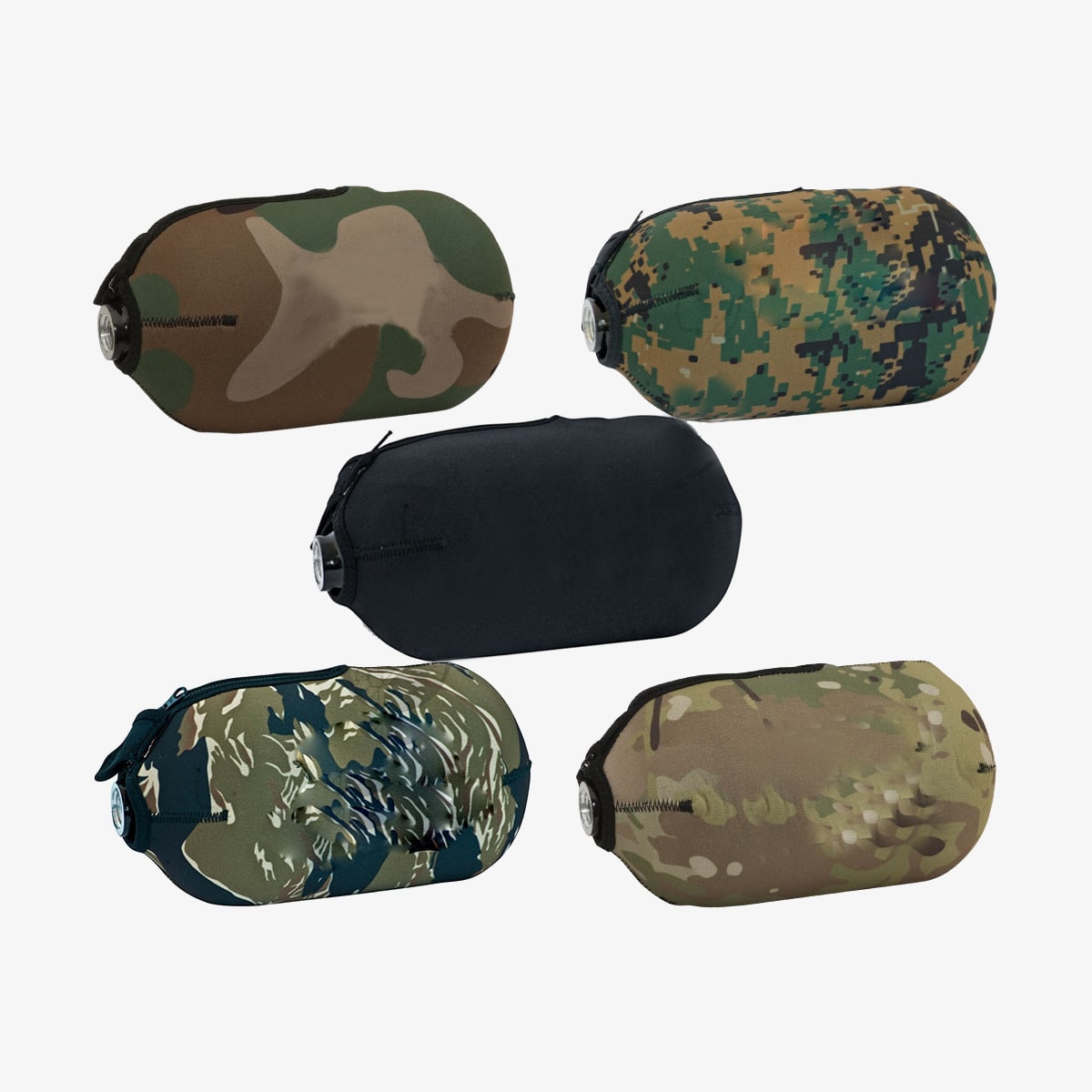 Bottle Covers available in different types of camo and colors.